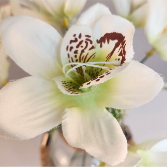 White Orchid Artificial Flowers with Greenery 6 Stem Bundle Faux Silk Wedding Fl - Picture 12 of 16